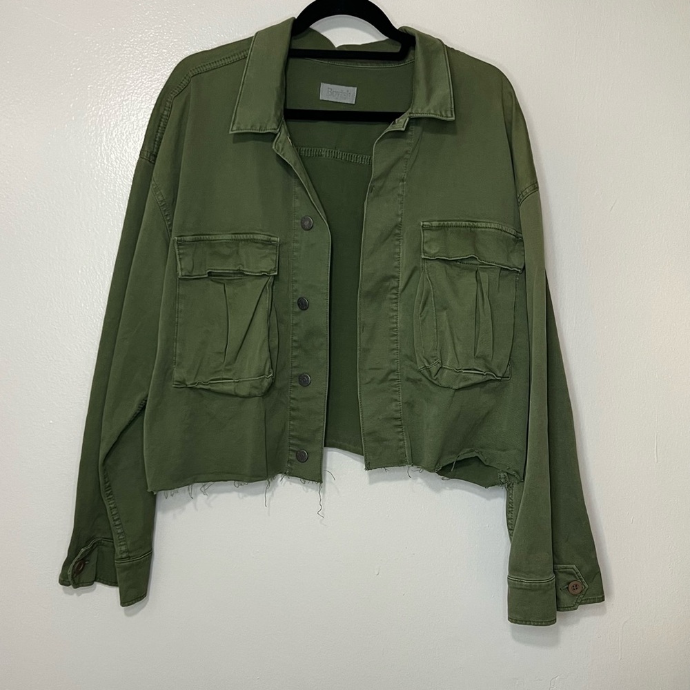 Boyish Cargo Grunge Camden Military Army Green Cropped Denim Style Jacket Sz L
